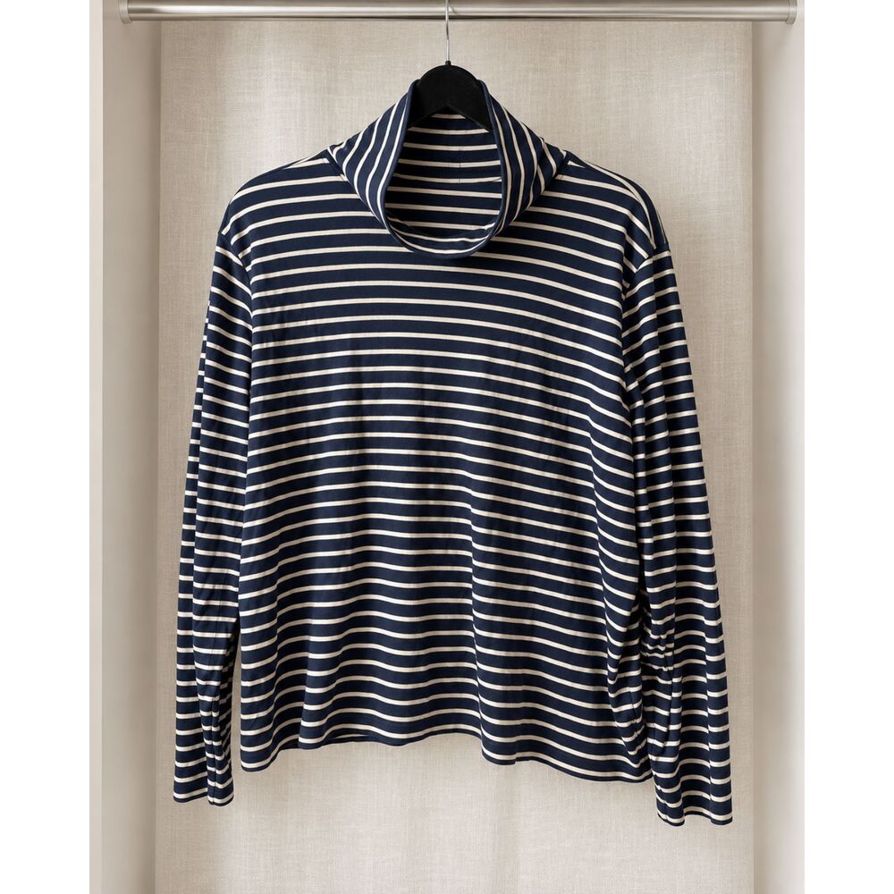 L.L.Bean Navy Cream Striped Supima Cotton Turtleneck XL